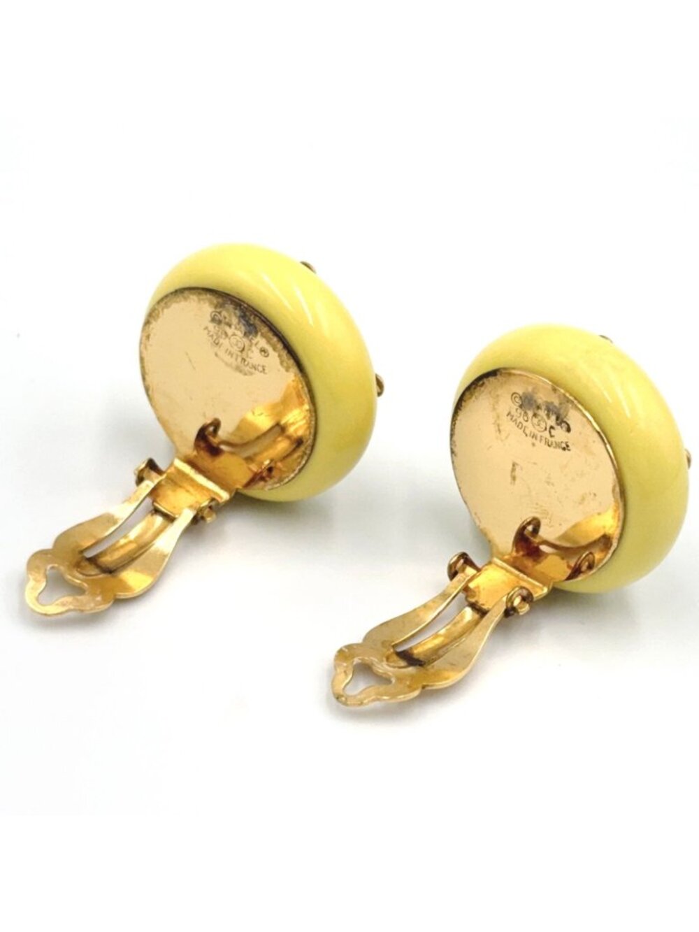 Chanel Color Plastic Studs Circle Faux Pearl Yellow Gold White Earrings - Picture 5 of 11